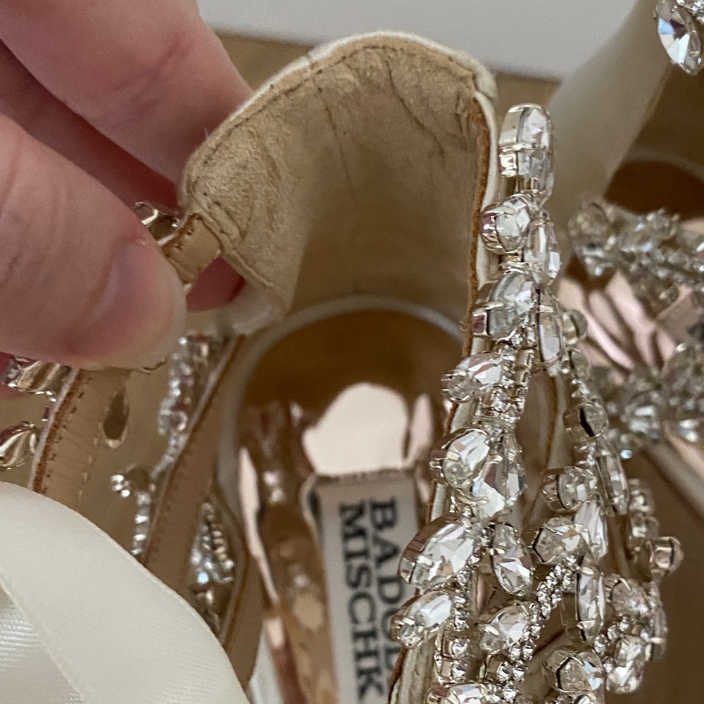 Badgley Mischka Ivory Satin Embellished Heels - Picture 13 of 15